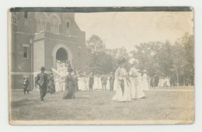 Individuals leaving the Hoyme Memorial Chapel postcard