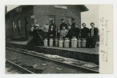 Women on the Dundas train depot platform postcard