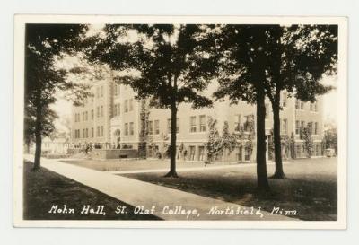 Individuals gathered in the front of the Old Mohn Hall postcards