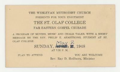 St. Olaf College far eastern gospel crusade postcard