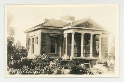 Steensland Library entrance, St. Olaf College postcard