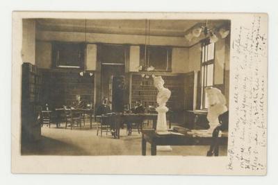 Men studying in Steensland Library postcard