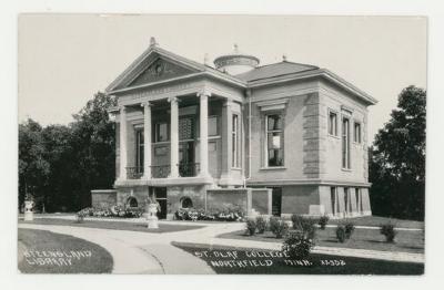 Steensland Library front exterior foliage postcard